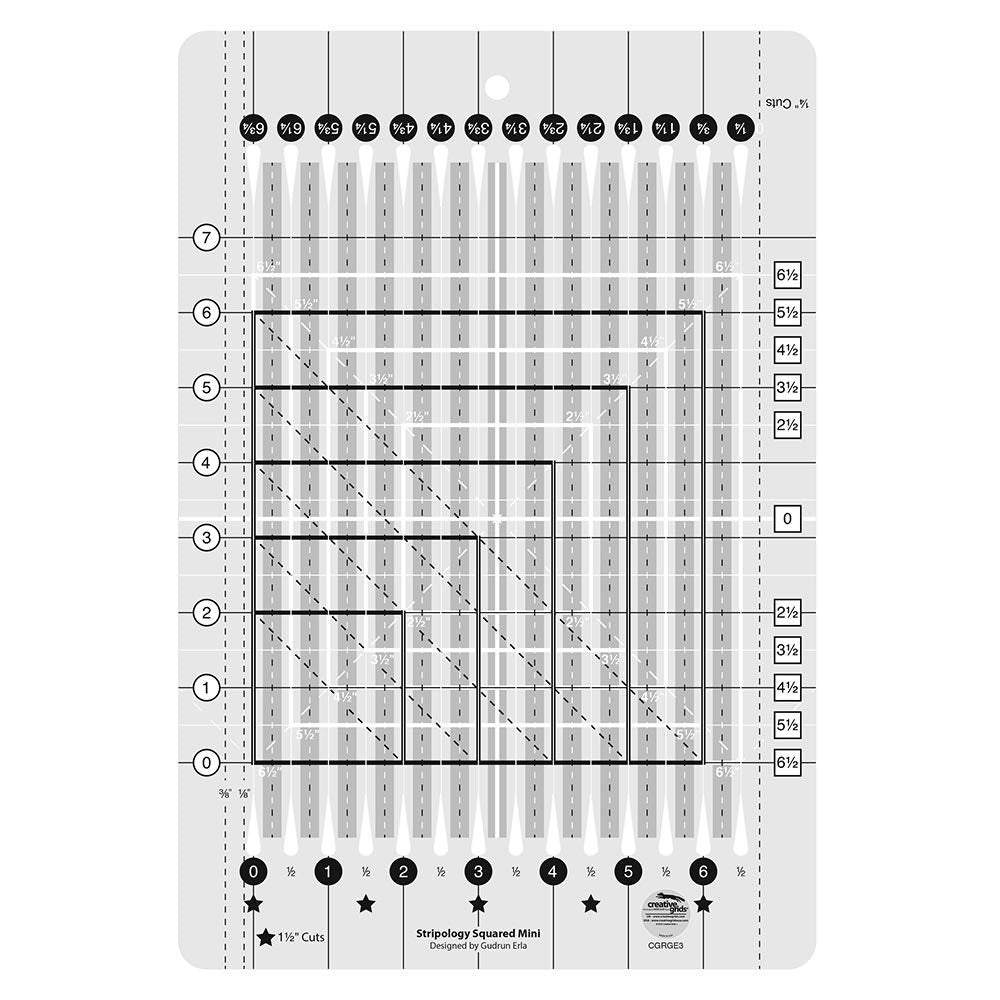 Creative Grids Stripology Mini Slotted Quilting Ruler – CGRGE3 – Made in USA, 8-1/2in x 12-1/2in, Non-Slip Grip Acrylic Fabric Strip Cutting, Sewing, Crafting, Patchwork Ruler & Template