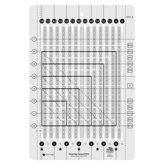 Creative Grids Stripology Mini Slotted Quilting Ruler – CGRGE3 – Made in USA, 8-1/2in x 12-1/2in, Non-Slip Grip Acrylic Fabric Strip Cutting, Sewing, Crafting, Patchwork Ruler & Template