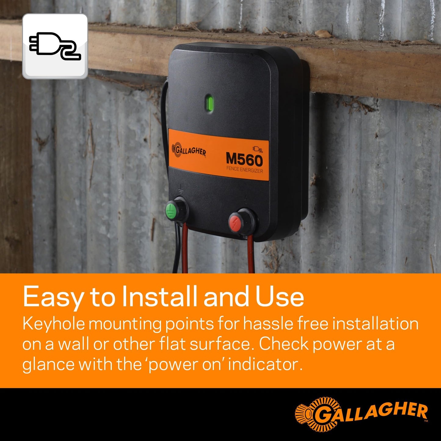 Gallagher M560 Electric Fence Charger - Powers Up to 75 Miles / 400 Acres of Clean Fence - 5.6 Joules, 110 Volt Energizer, Added Power Reserve - Unbeatable Reliability, Easy Installation