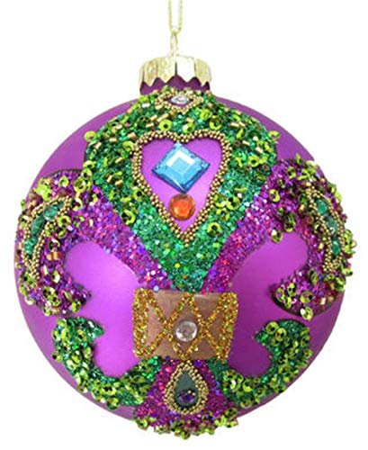 December Diamonds 79-81383 Mardi Gras Fleur De Lis Hanging Ornament 4 Inch Diameter