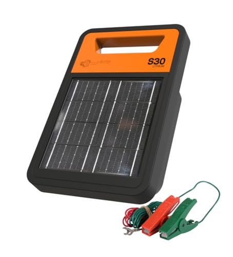 Gallagher S30 Solar Electric Fence Charger with Lithium Battery | Powers Up to 20 Miles / 60 Acres of Fence | Solar Lithium Technology | 0.3 Stored Joule Energizer | Portable and Super Tough