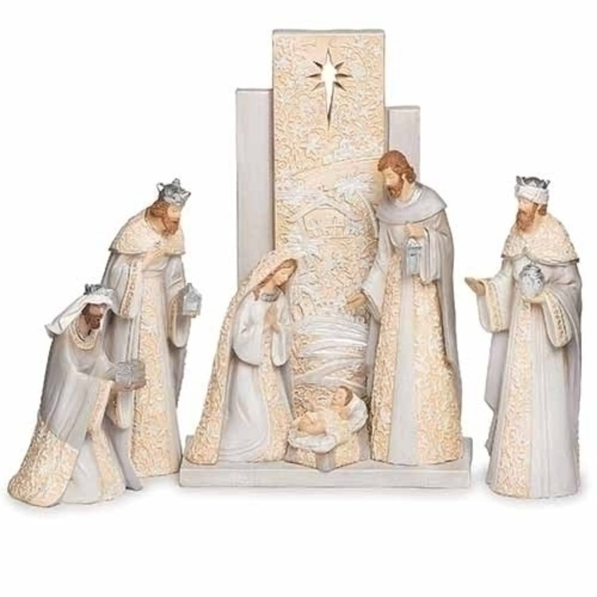 Roman 7 Piece Nativity Figurine Set with Backdrop 13.5"