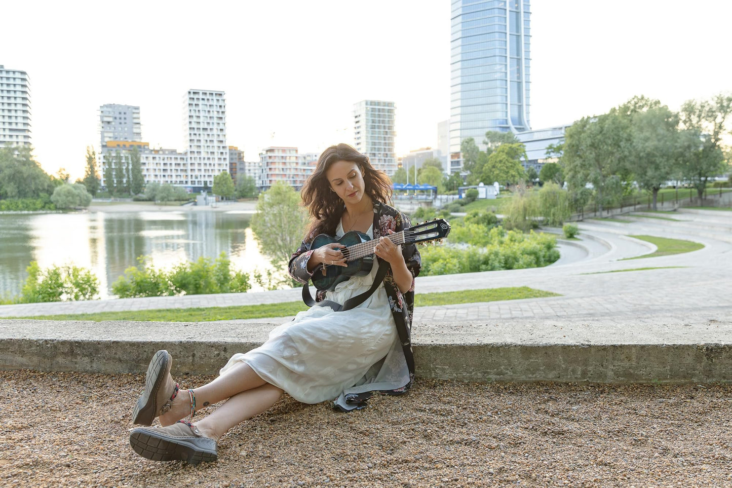 Ortega Guitars 6 String Timber Series Acoustic-Electric Guitarlele w/Bag, Right (RGLE18BLF)