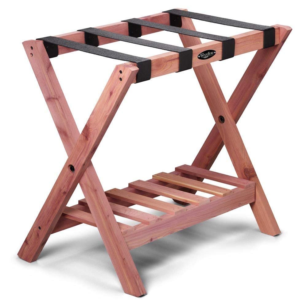 Woodlore Luggage Rack With Shoe Shelf For Guest Room,Bedroom and Home - Made In USA