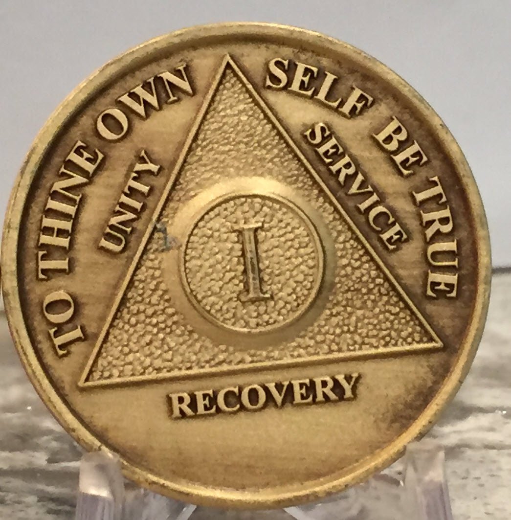 wendells Set of 3 AA 1 Year Bronze Anniversary Sobriety Medallions Serenity Prayer