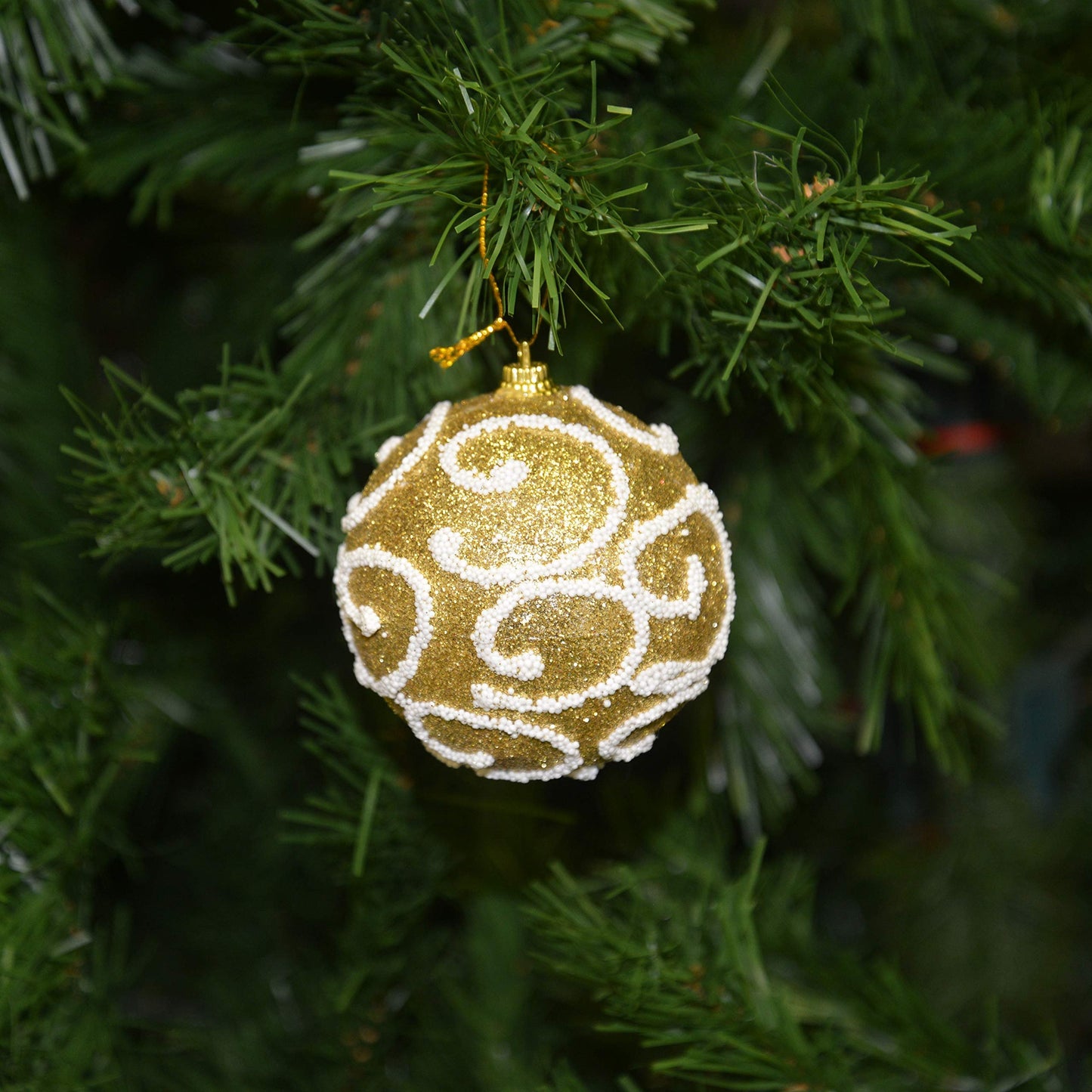 Allgala 12 Pack 3 Inch Christmas Tree Ornament Balls-Glitter Decorated Foam Large Xmas Ball-