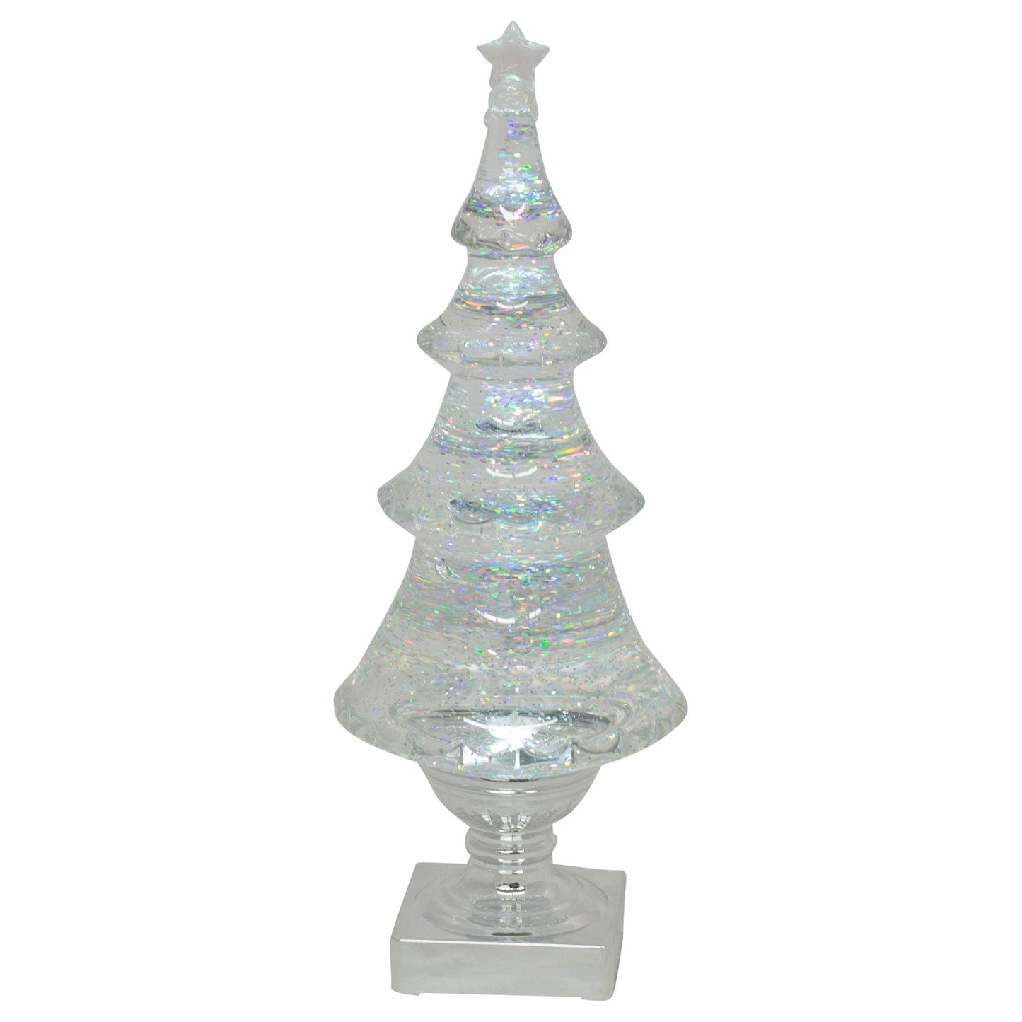 Roman LED Light-up Glitter Holiday X-mas Tree, 14" Tall Silver and Clear