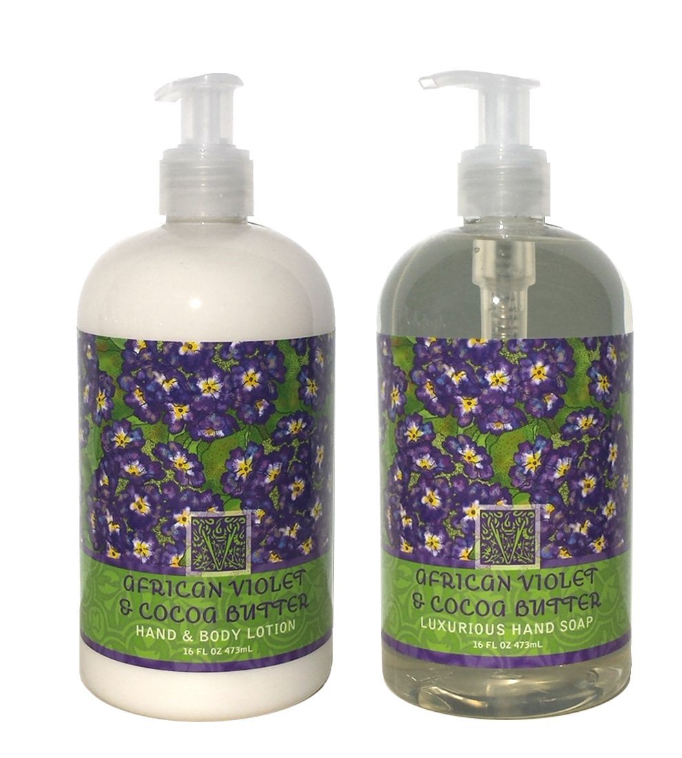 Greenwich Bay AFRICAN VIOLET COCOA BUTTER Hand & Body Lotion and Hand Soap Duo Set Enriched With Shea Butter 16 oz ea.