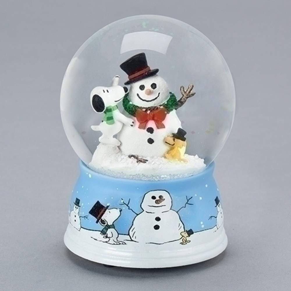 Roman 133797 Musical Dome Snoopy Woodstock Decorating Snowman Snow Globe, 5.5 inch, Multicolor