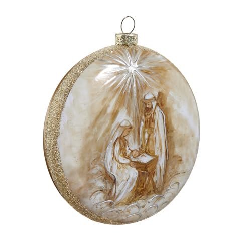 Raz Imports North Star Holy Family Disc Hanging Ornament, 5-inch Diameter, Christmas Holiday Decor