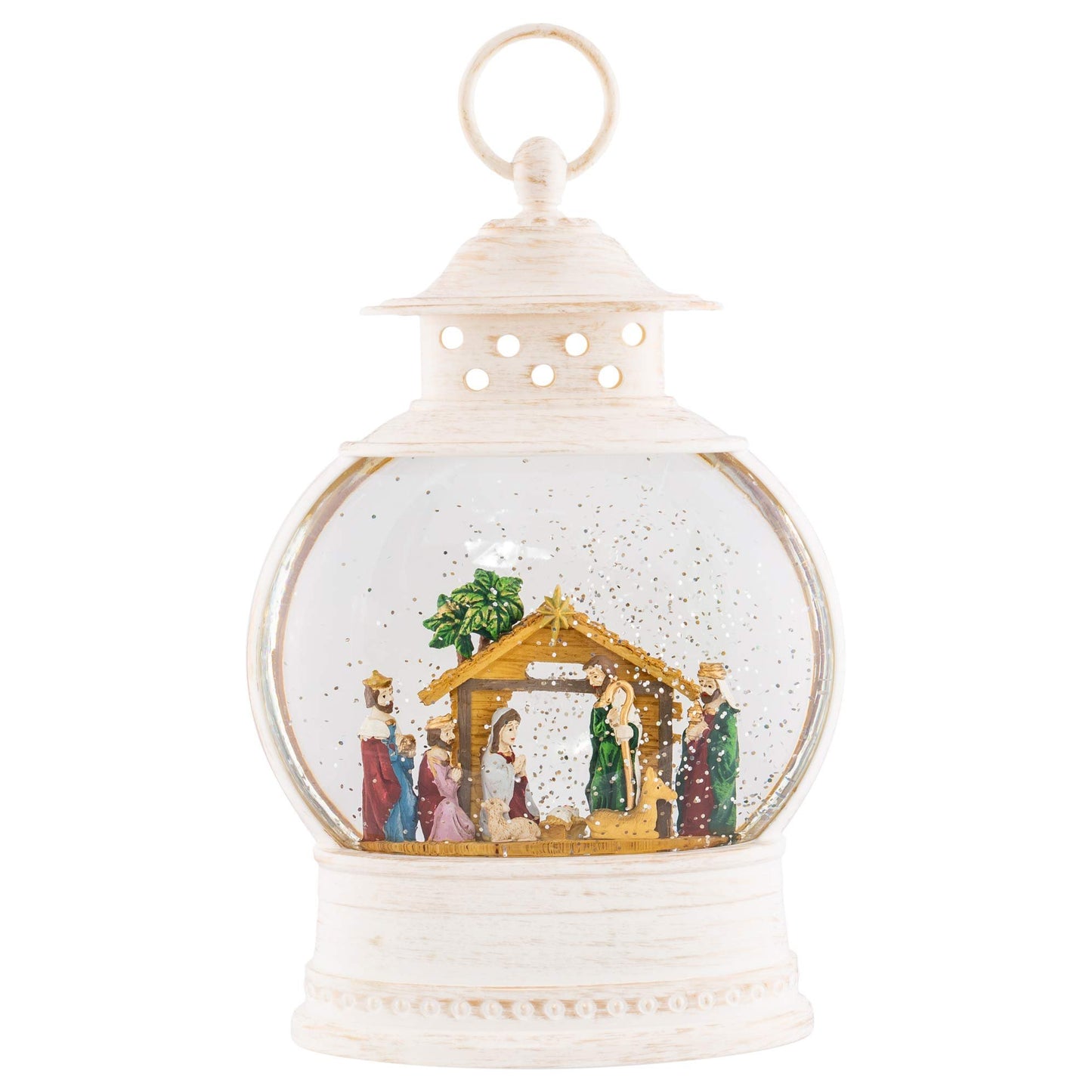 Christmas by Roman Inc., Confetti Lites Collection, 10" H LED NATIVITY LANTERN, Lantern, Snow Globe, Holiday Home Décor, Santa, Cardinal, Nutcracker, Snowman, Reindeer (2x7x10)