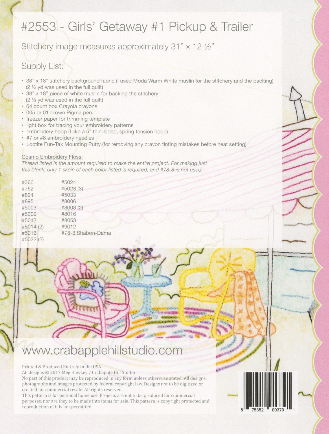 Girls' Getaway #2 Clawfoot Tub Embroidery Pattern by Meg Hawkey from Crabapple Hill Studio #2554 - 6 3/4" x 8 1/2"