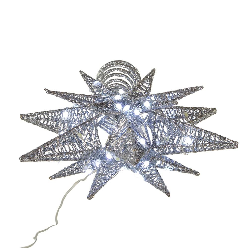 Kurt Adler 11-Inch Pre-Lit Twinkling LED 60-Light Silver Starburst Tree Topper