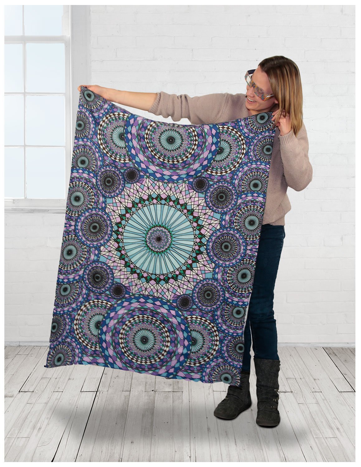Sunshine Joy 3D Geometric Rings Tapestry Tablecloth Beach Sheet 60x90 Inches