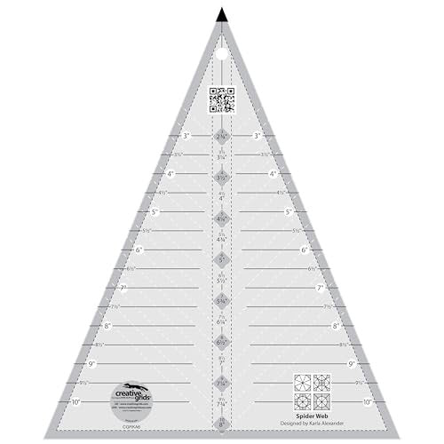 Creative Grids Spider Web Triangle Quilt Ruler – CGRKA6 – Made in USA, 9-1/2in x 11-1/2in, Non-Slip Grip Acrylic Quilting, Sewing, Crafting, Patchwork Ruler & Template