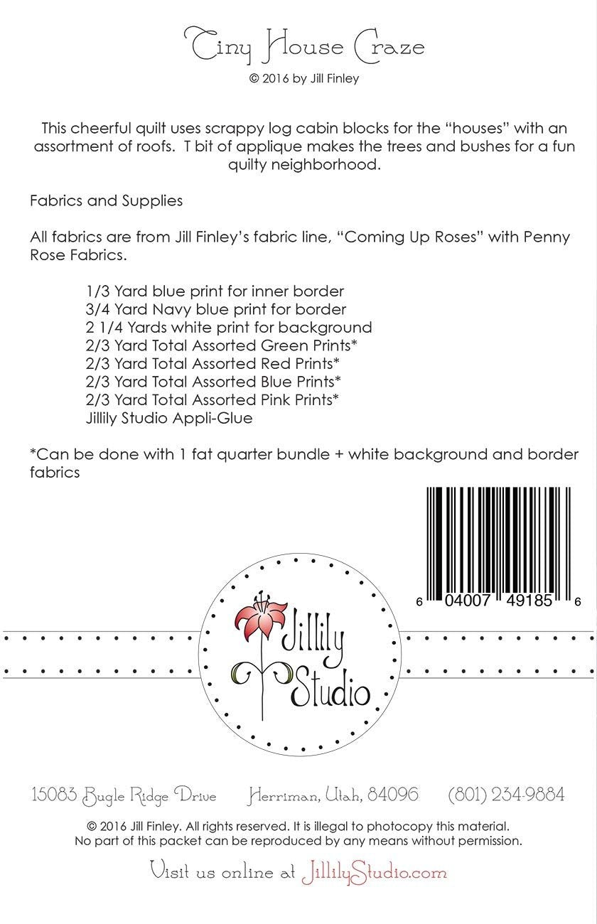 Tiny House Craze Quilt Pattern by Jillilt Studio 63" x 70" JILL1623