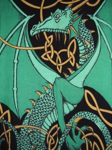 Celtic Dragon Tab Top Curtain-Drape-Door Panel-Green