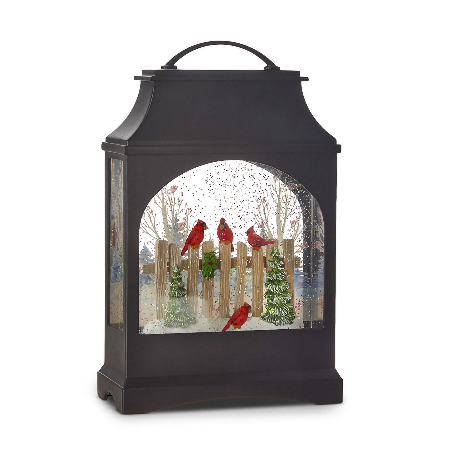 RAZ Imports Red Cardinals on Fence Lighted Water Lantern Figurine 11 Inch