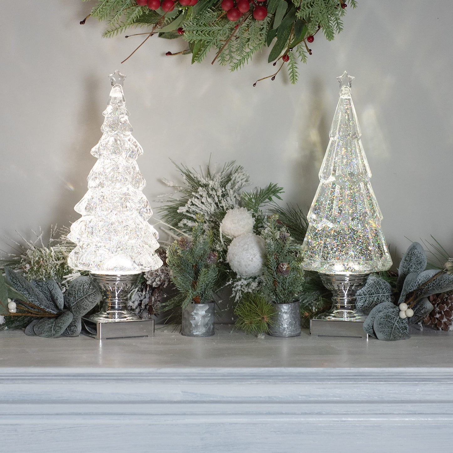 RAZ Imports 2022 Holiday Water Lanterns 13.75" Lighted Tree with Silver Swirling Glitter