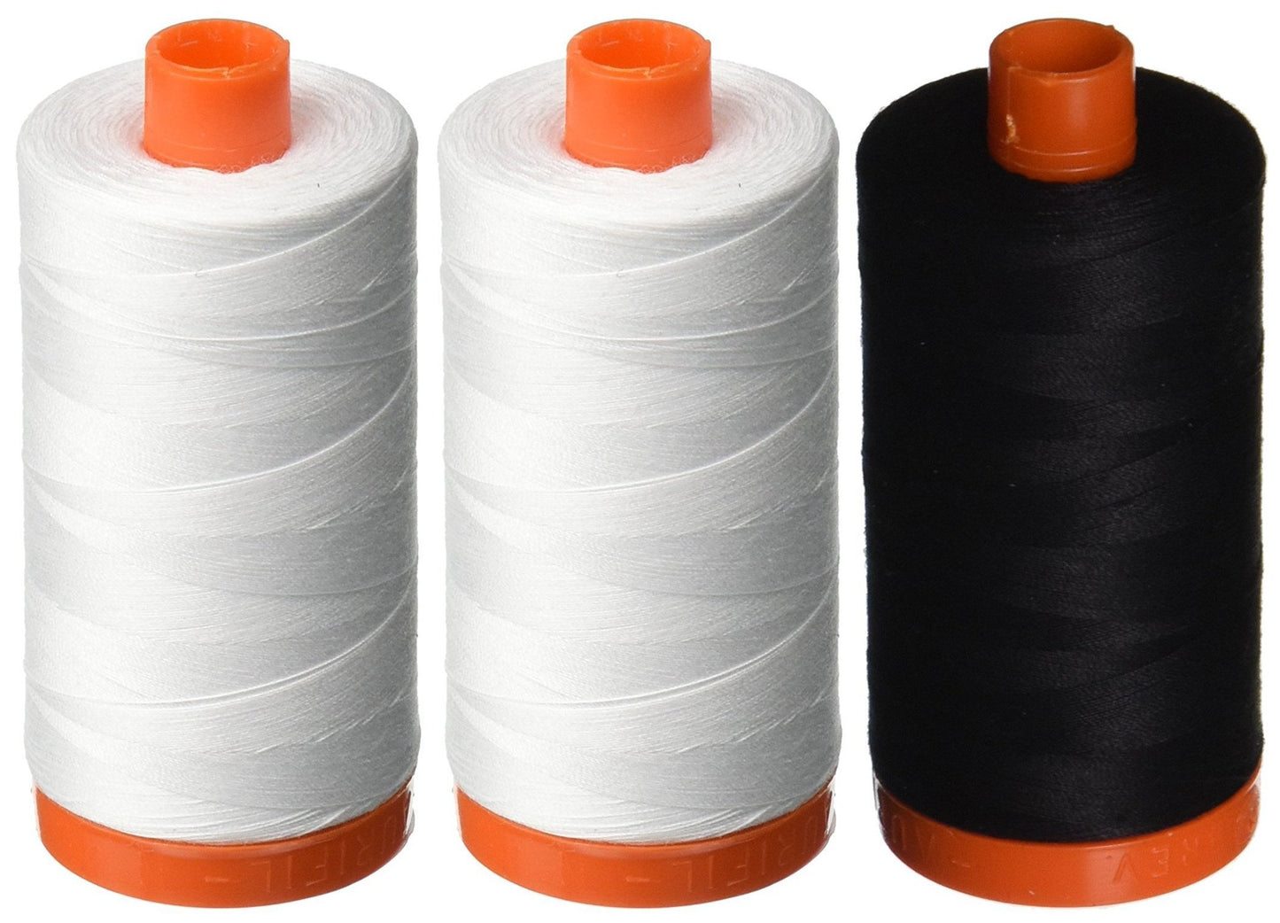 3-Pack - Aurifil 50WT - 2 White + 1 Black, Solid - Mako Cotton Thread - 1422Yds Each
