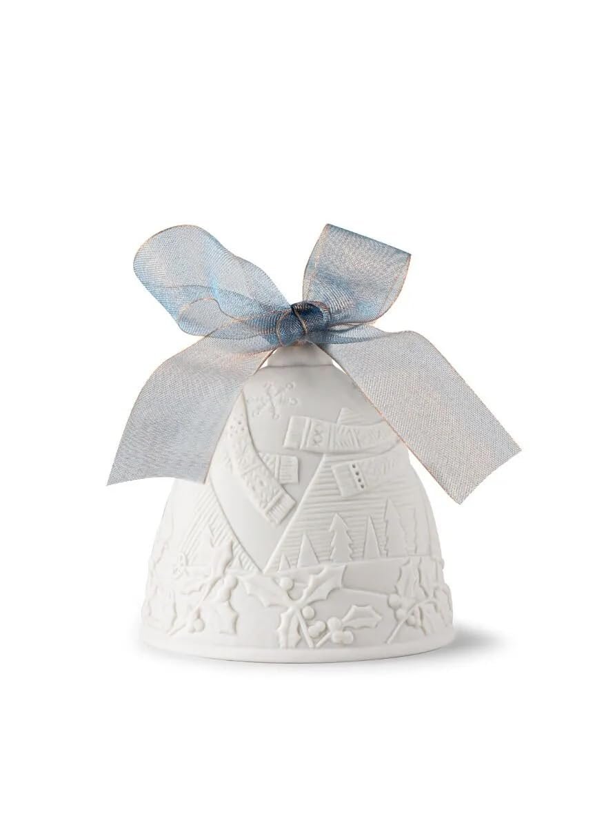 LLADRÓ Christmas Bell Year 2024 Blue. Decorative Ornament in Matte Porcelain with Blue Details. Porcelain Christmas Bell #18478