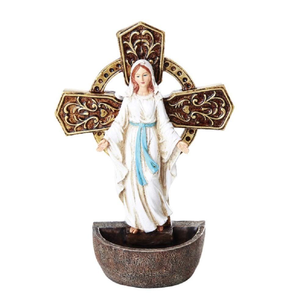 Divinity Collection Religious Catholic Holy Water Font for Home Religious Sacrament Entrance Wall Mount Statue Baptismal Promise Reminder