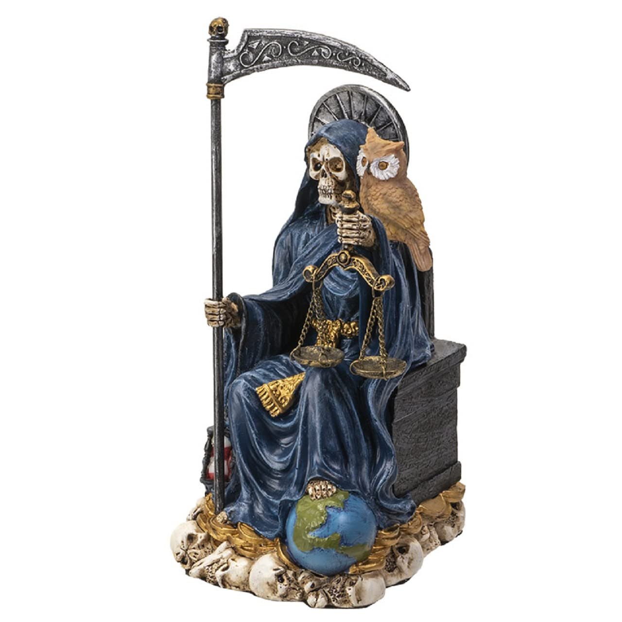 Pacific Giftware Pacific Trading Sitting Santa Muerte Blue Gown with Owl Figurine Death 9 Inch