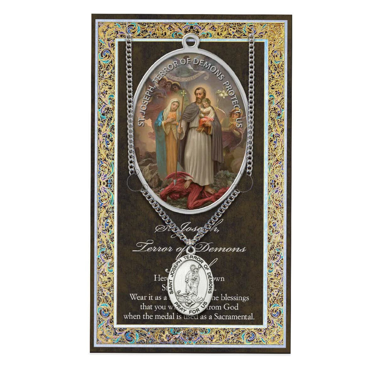 WJH St Joseph Terror of Demons Medal with Prayer Pamphlet - Genuine Pewter