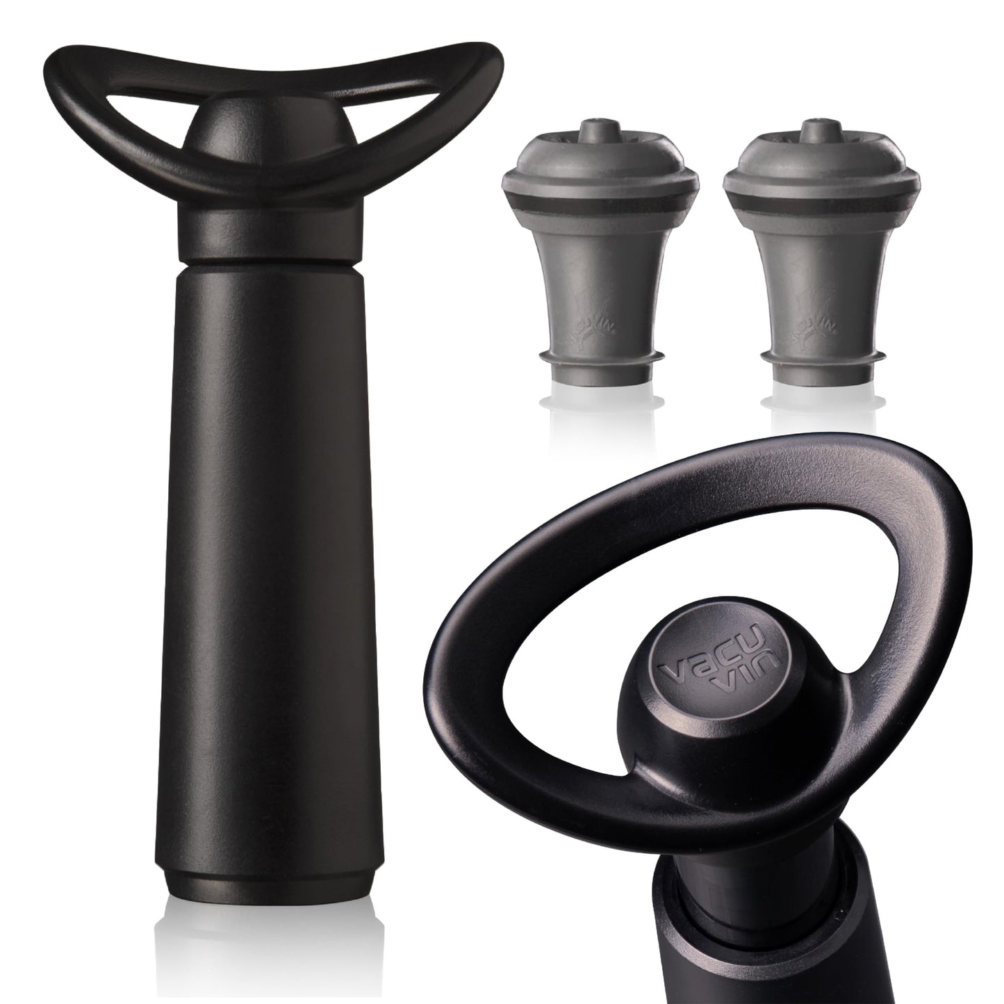 Vacu Vin Wine Saver Concerto - Black - Wine Stoppers for Bottles with Vacuum Pump - Reusable - Made in the Netherlands