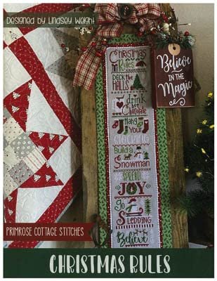 Primrose Cottage Stitches Christmas Cross Stitch Pattern, 53w x 300h, Full-size, Adult, Unisex, Red, Traditional, Winter, Holiday, Pattern Only