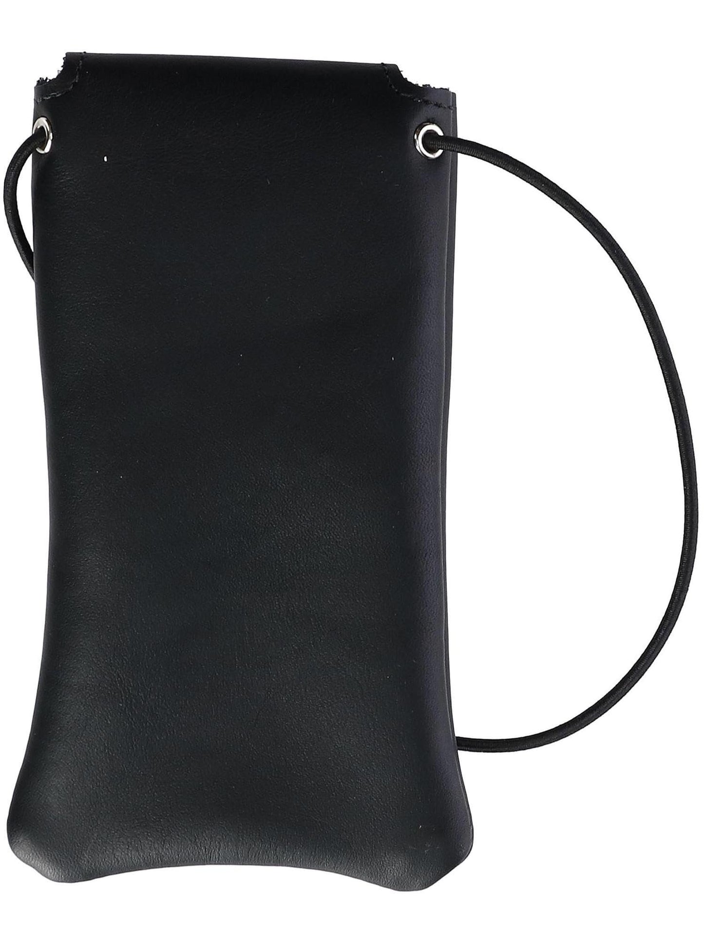 Boston Leather Solid Leather Eyeglass Case with Neck String, Black