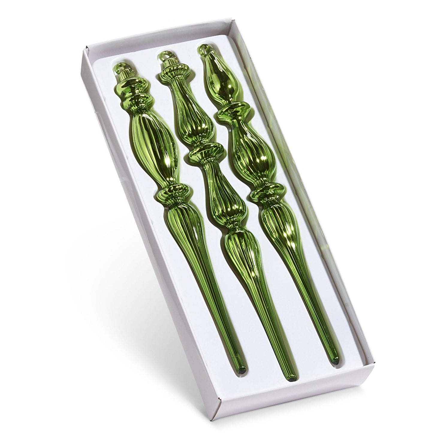 Raz Imports Christmas Box of Green Finial Ornaments, Set of 3, 11-inch Height, Holiday Decoration