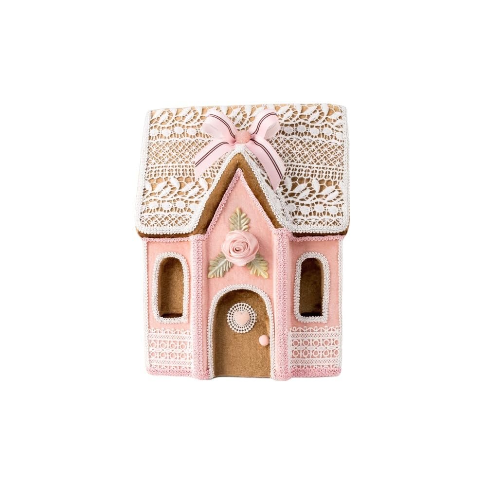 December Diamonds 14-Inch Pink Gingerbread House Figurine – Handcrafted Holiday Christmas Decoration – New 2025 Festive Collectible Décor
