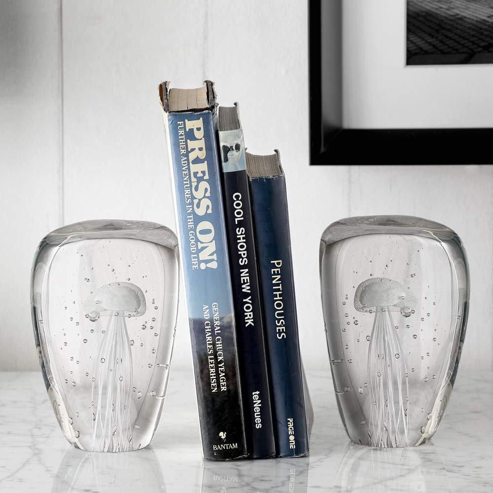 Art Glass Jellyfish Wedge Bookends (Glow in The Dark)