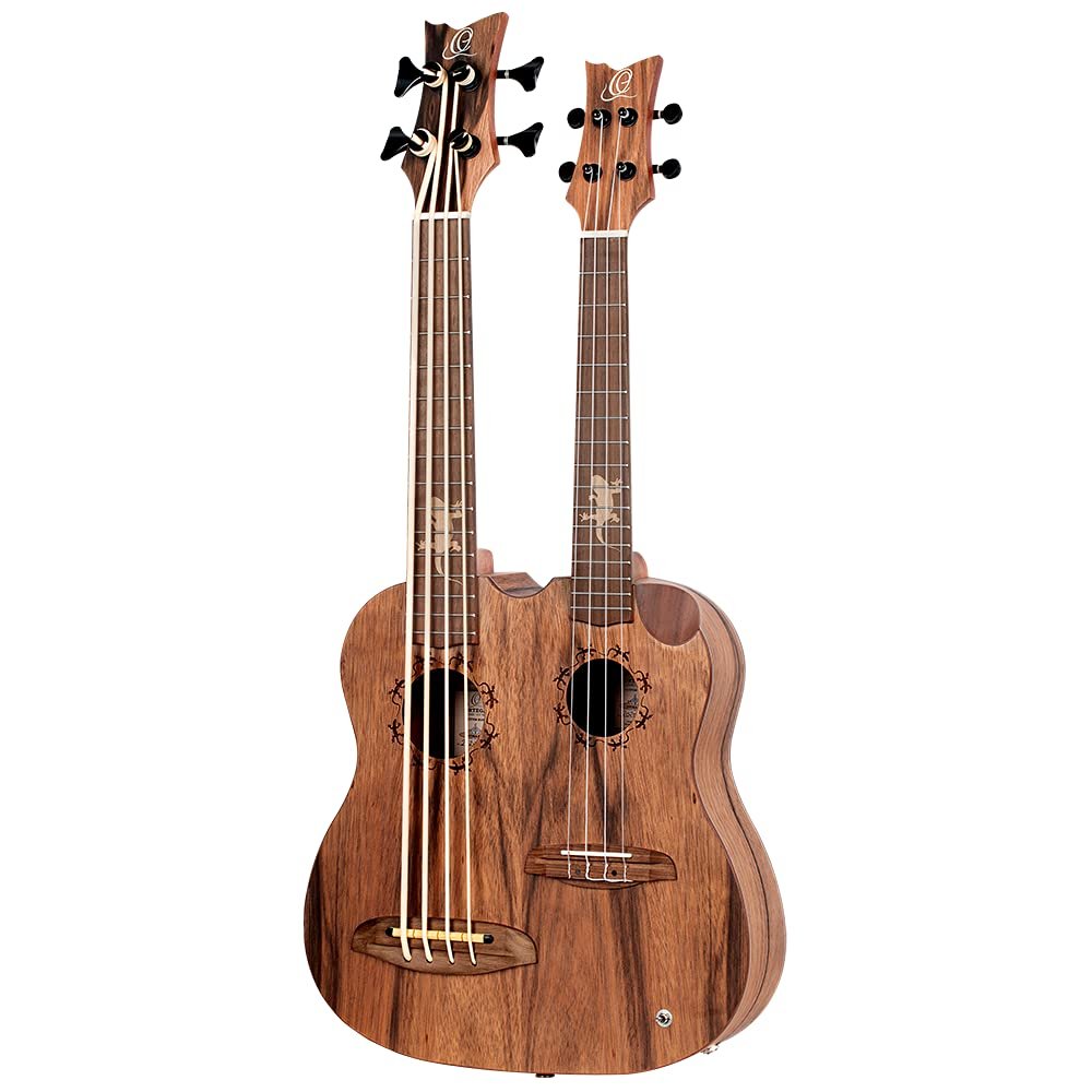 Ortega Guitars, 4-String Custom Built Series Double Neck Tenor Acoustic-Electric Ukulele & Uke-Bass w/Bag, Right (HYDRA-BSTE)