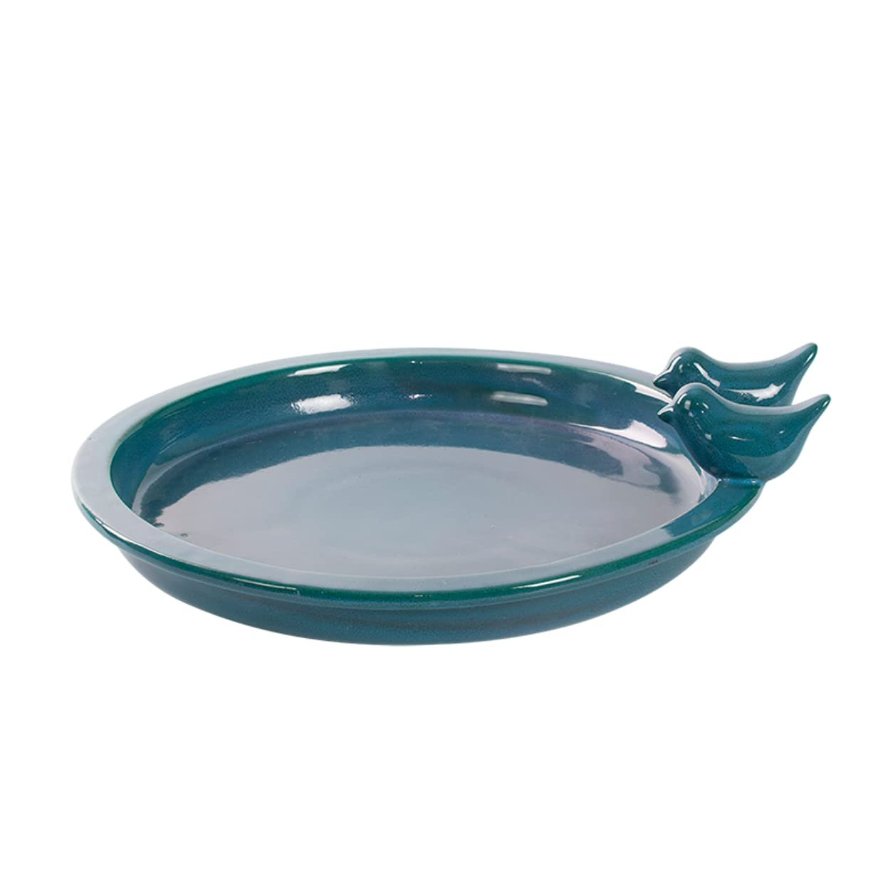 Esschert Round Bird Bath w/Birds, Ceramic, Petrol – Large