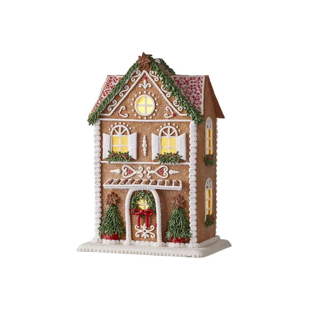 Raz Imports Gingerbread Lighted Christmas House with Trees 13 Inch
