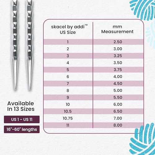 skacel by addi Circular Knitting Needles, 40 Inch (100 cm) Rocket 2 (Squared) Round Brass Knitting Needle Pair with Nylon Cord, 8 mm (US Size 11)