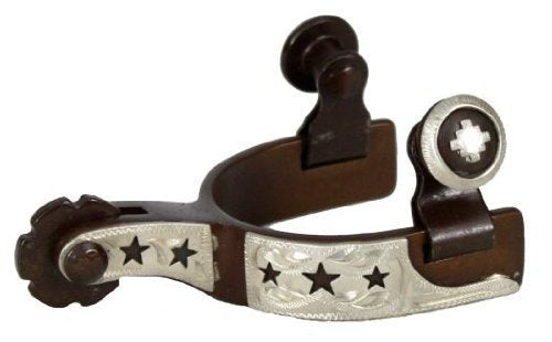 Showman Toddler Size Antique Brown Steel Show Spurs w/Engraved Silver & Cut Out Stars