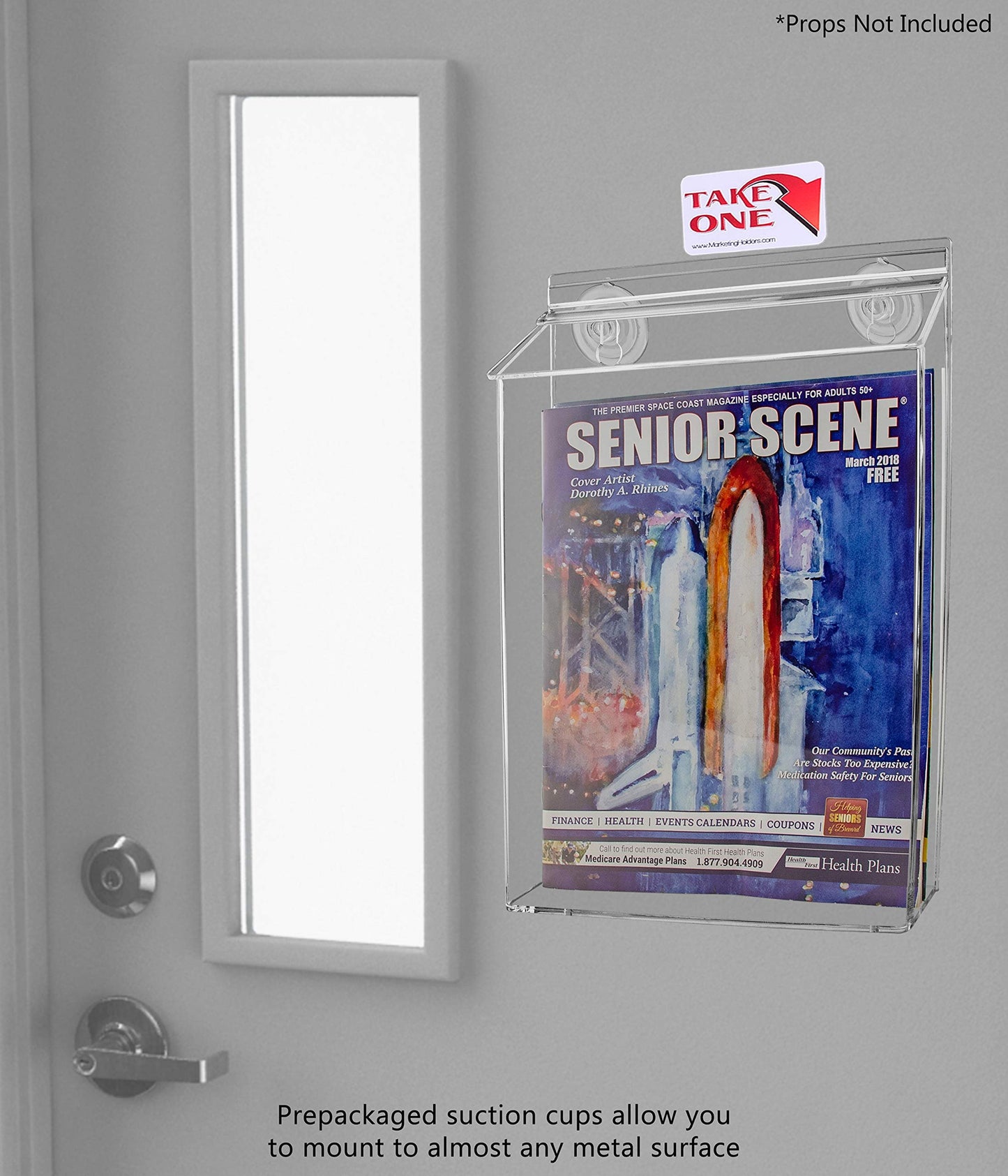 Suction Cup Outdoor Brochure Holder Holds 8.5 x 11 Inch Flyers and Advertisements Window or Glass Wall Mount Includes Take One Sticker Clear Acrylic Handout Box by Marketing Holders