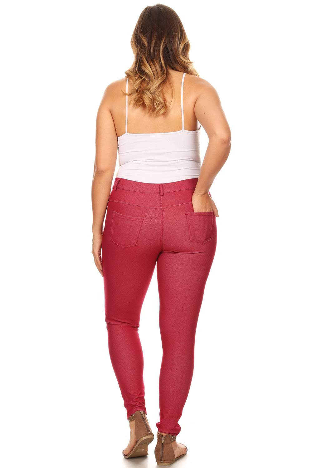 YELETE Women's Full Length Cotton-Blend 5-Pocket Skinny Jeggings Color BURGUNDY Size M