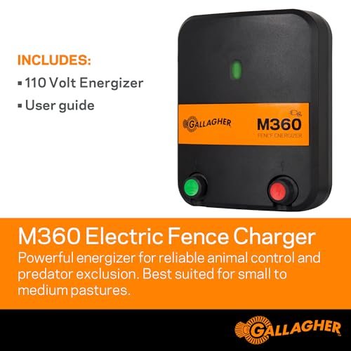 Gallagher M360 Electric Fence Charger | 3.6 Joules for Livestock, Pastures & Perimeter Control | Powers Up to 55 Miles of Fence or 250 Acres | 110V AC Powered Energizer with Lightning Protection