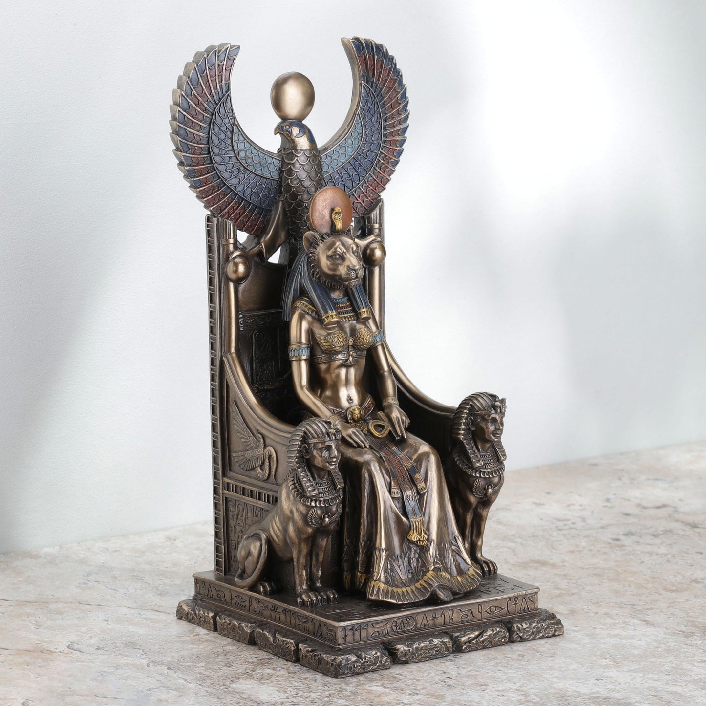 Veronese Design 11 Inch Sekhmet Egyptian Goddess of Healing Sitting on Throne Cold Cast Resin Antique Bronze Finish Statue