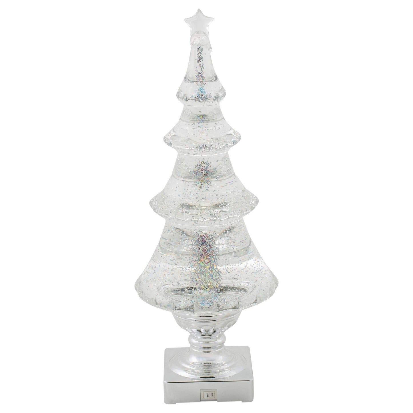 Roman LED Light-up Glitter Holiday X-mas Tree, 14" Tall Silver and Clear