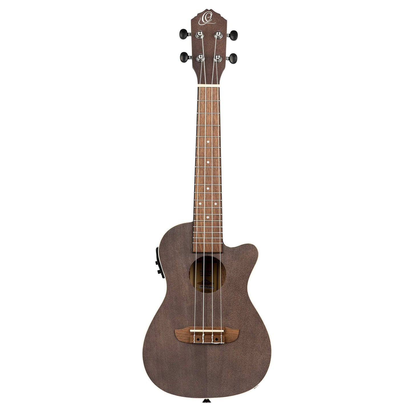 Ortega Guitars, 4-String Earth Series Concert Acoustic/Electric Ukulele, Right, Transparent Black, (RUCOAL-CE)