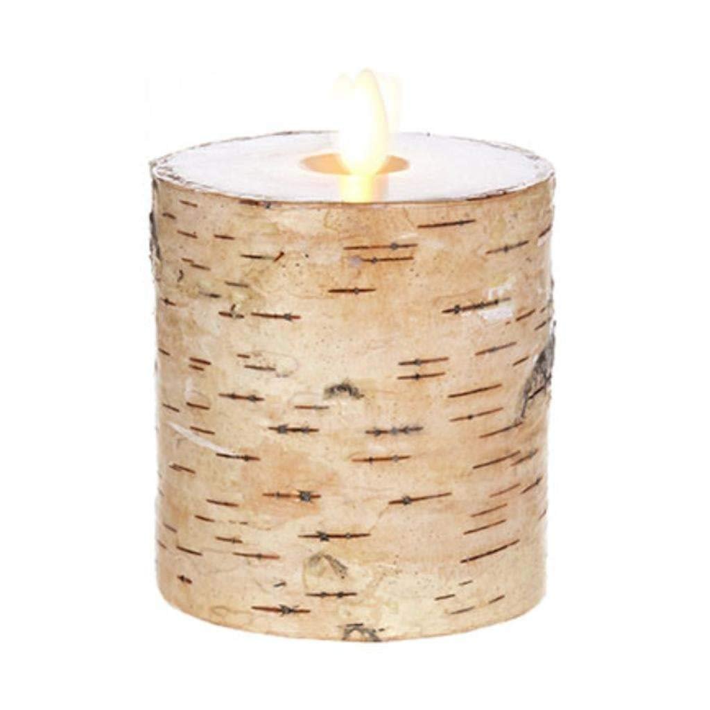 Raz Imports 3.25"X4" Moving Flame Birch Wrapped Pillar Candle