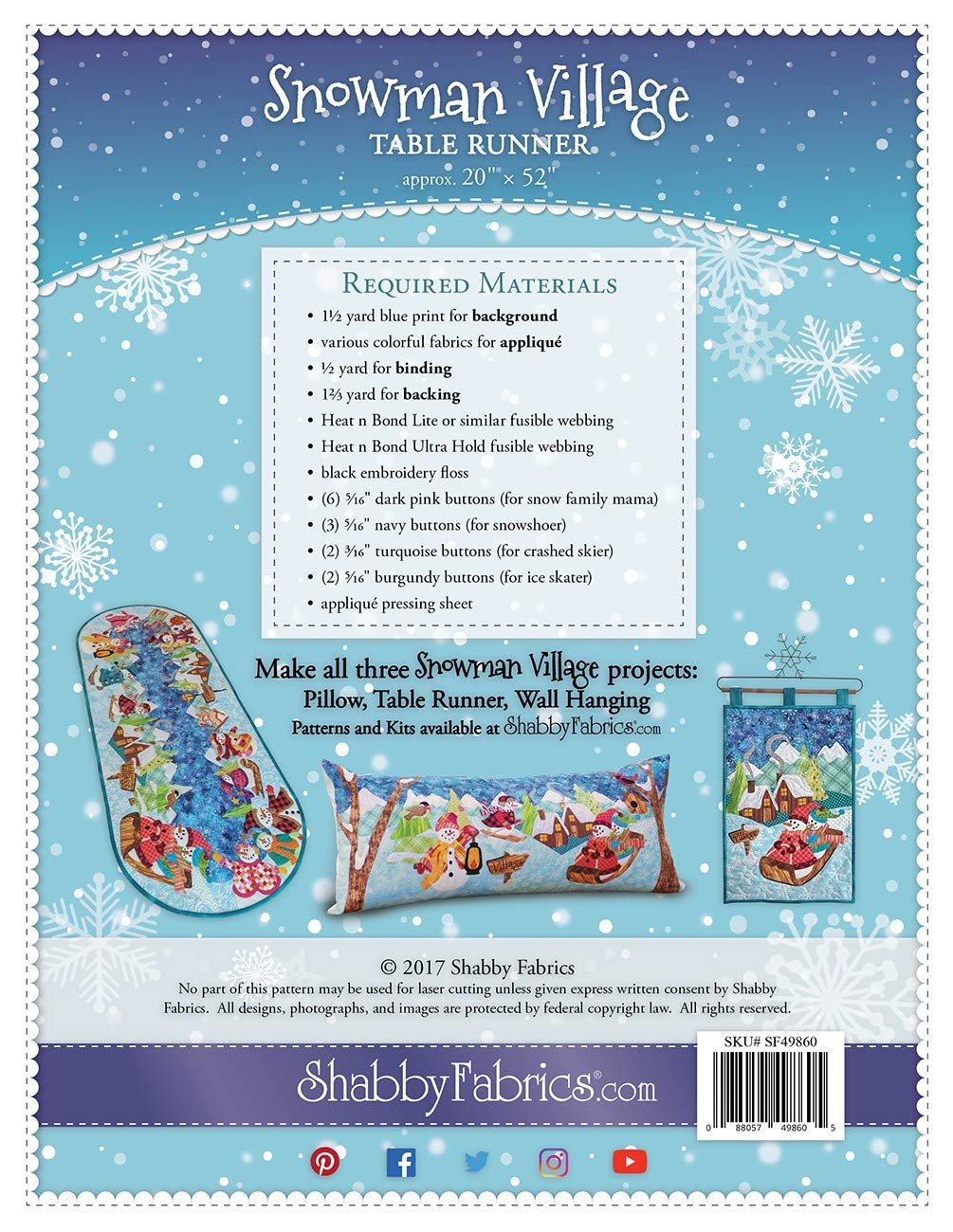 Snowman Village Table Runner Pattern by Shabby Fabrics