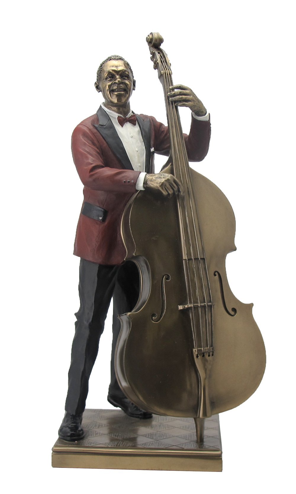 13.25 Inch Double Bass Player Cold Cast Statue Figurine, Bronze Color