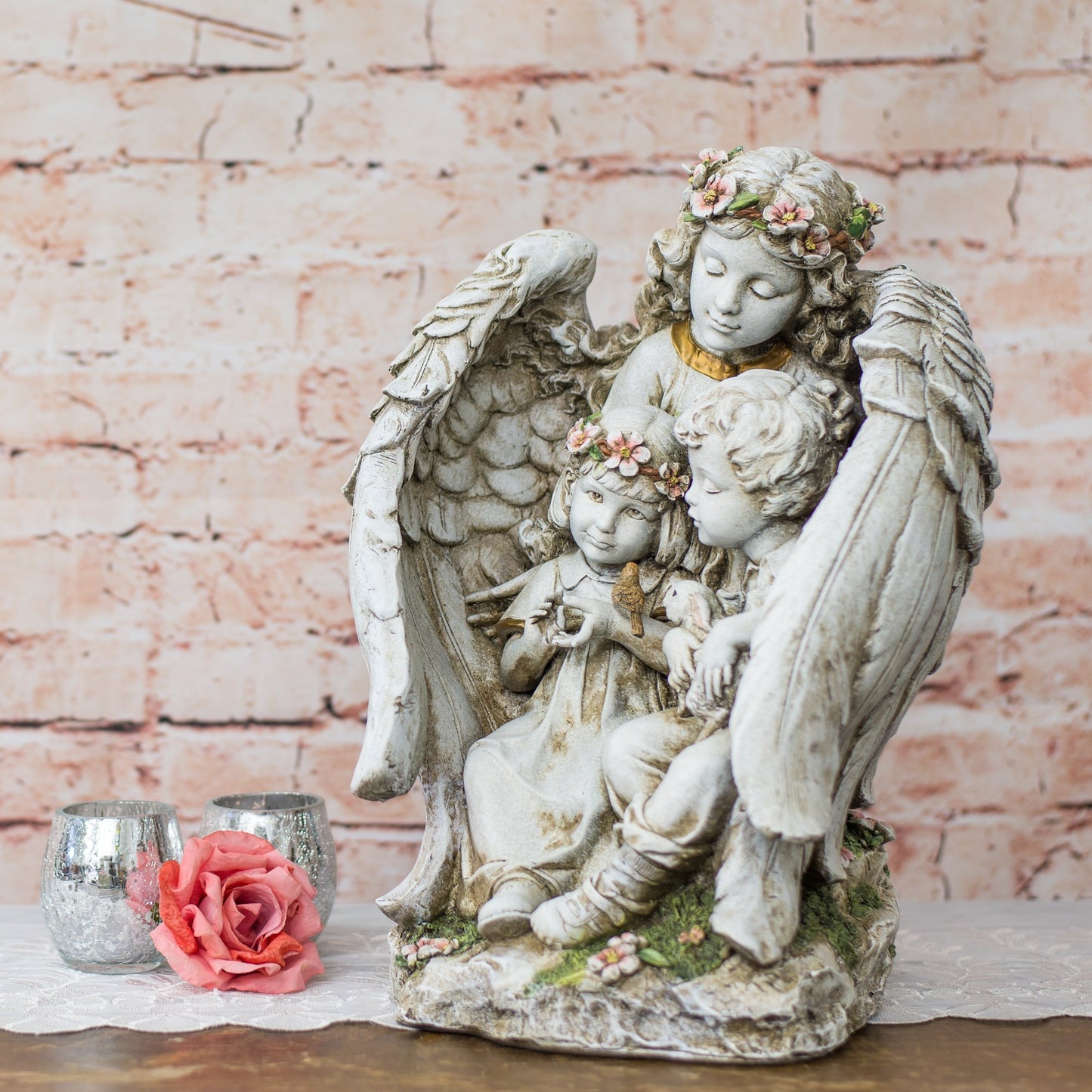 Guardian Angel with Children 16 Inch Resin Stone Decorative Garden Statue Figurine