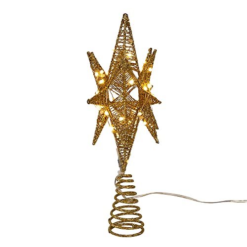Kurt Adler 11-Inch Pre-Lit Twinkling LED 60-Light Gold Starburst Tree Topper